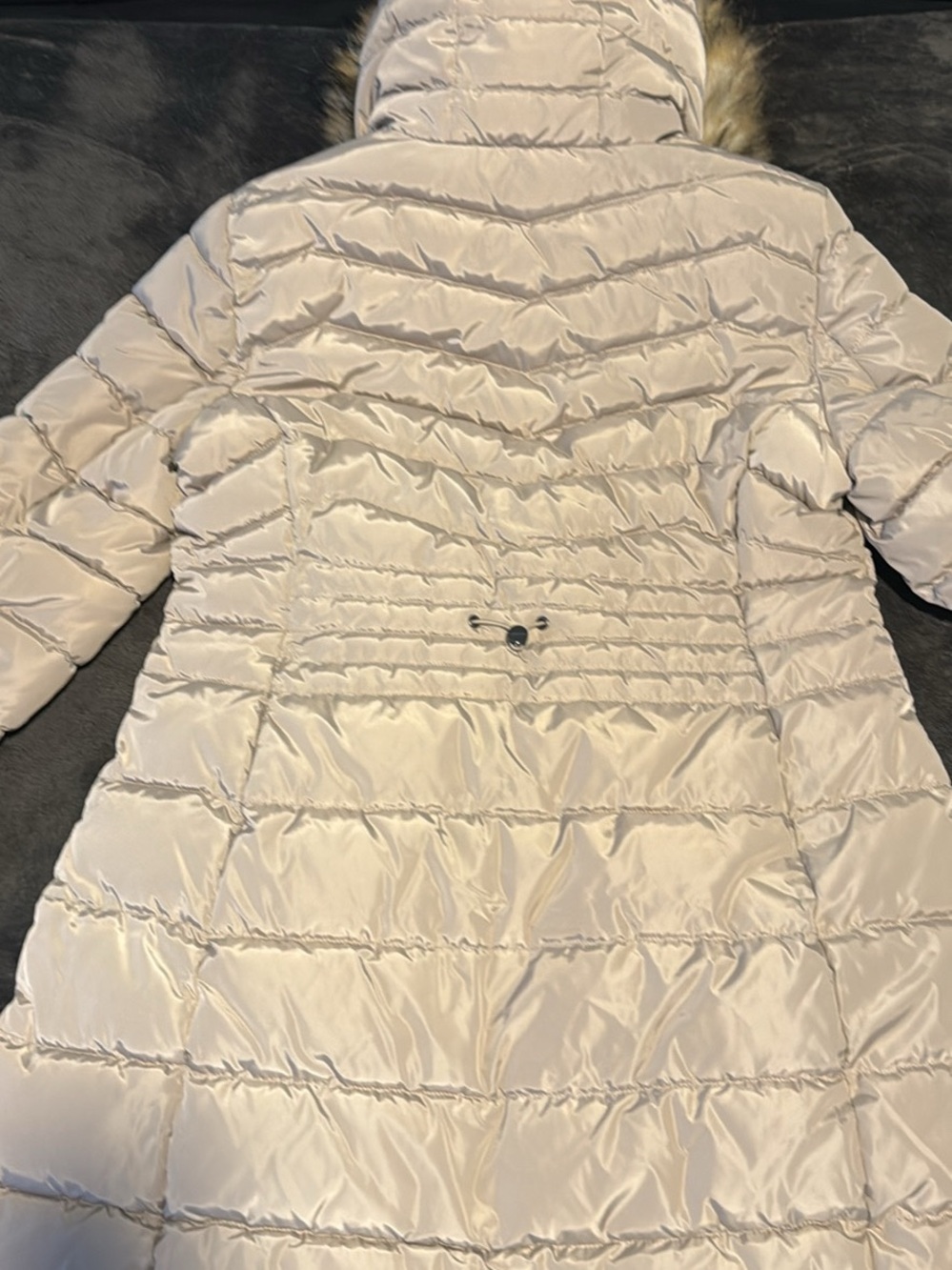 Laundry By Shelli Segal Cream Quilted Long Puffer with Faux Fur Hood - Picture 2 of 6